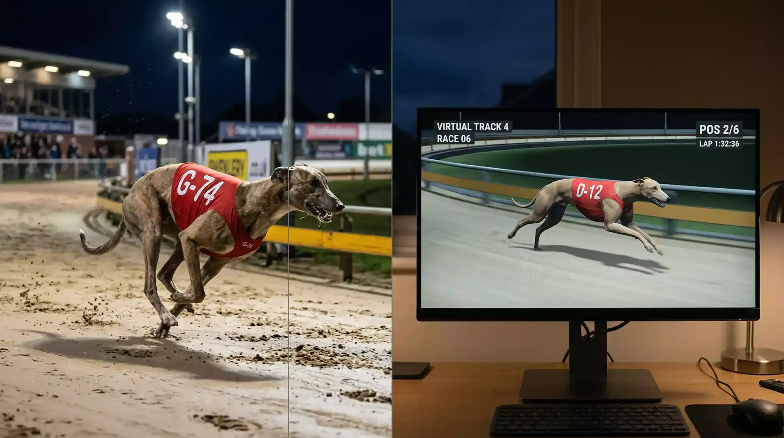 Virtual greyhound racing compared to real greyhound racing
